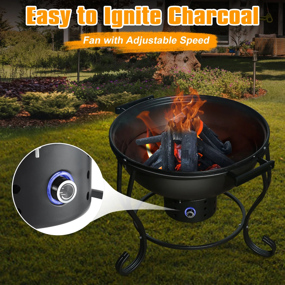 17 inches Portable Charcoal Grill with Adjustable Fan C7546