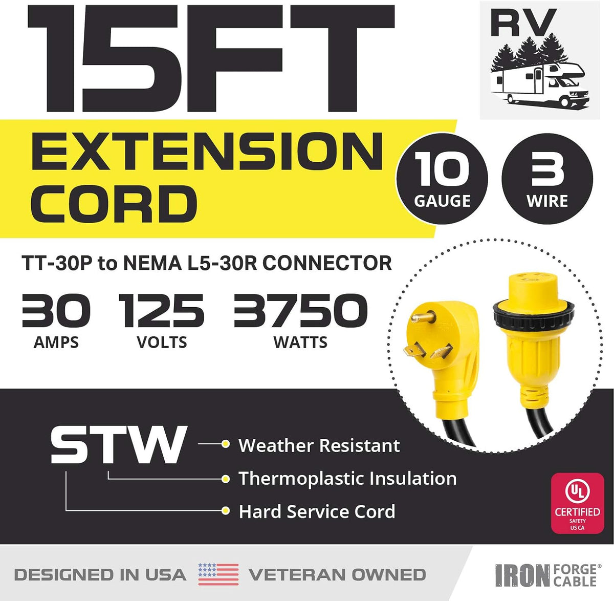 30 Amp 15 Ft RV Extension Cord X824017
