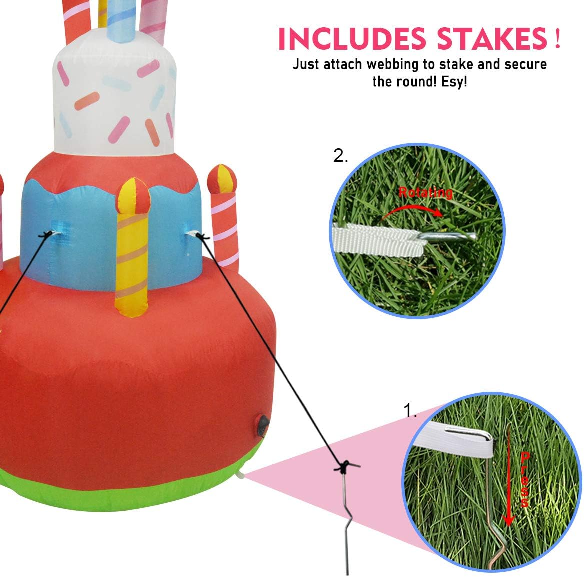 6.8 FT Height Birthday Inflatables Outdoor Happy Birthday Cake with Candles M438155