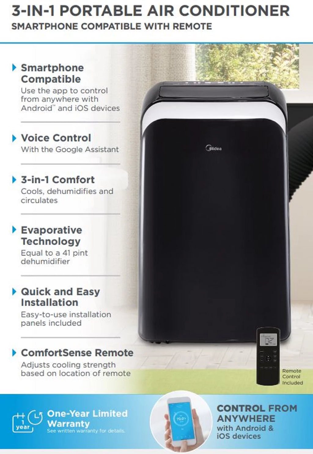 10,000 BTU Smart Portable Air Conditioner with Remote L42668