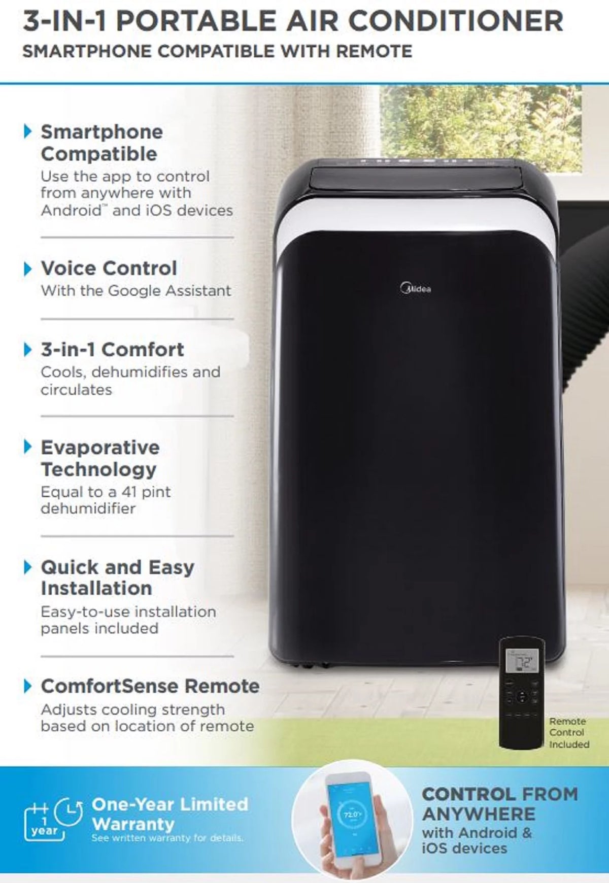 10,000 BTU Smart Portable Air Conditioner with Remote L42668
