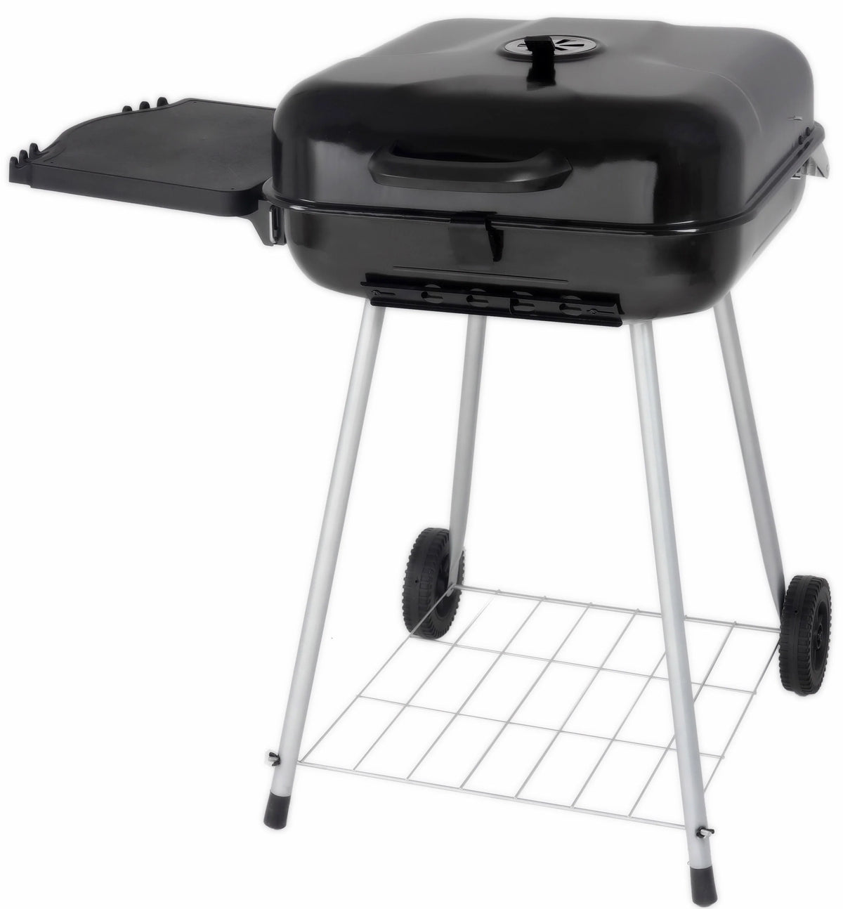 22 Square Steel Charcoal Grill with Foldable Side Shelf, Black K757414