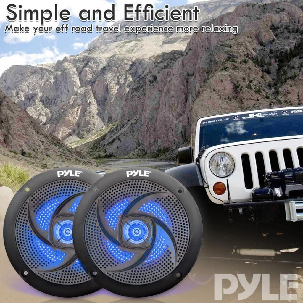 5.25 Inch Waterproof Low Profile Marine Speakers, Black (2 Pack) D1106