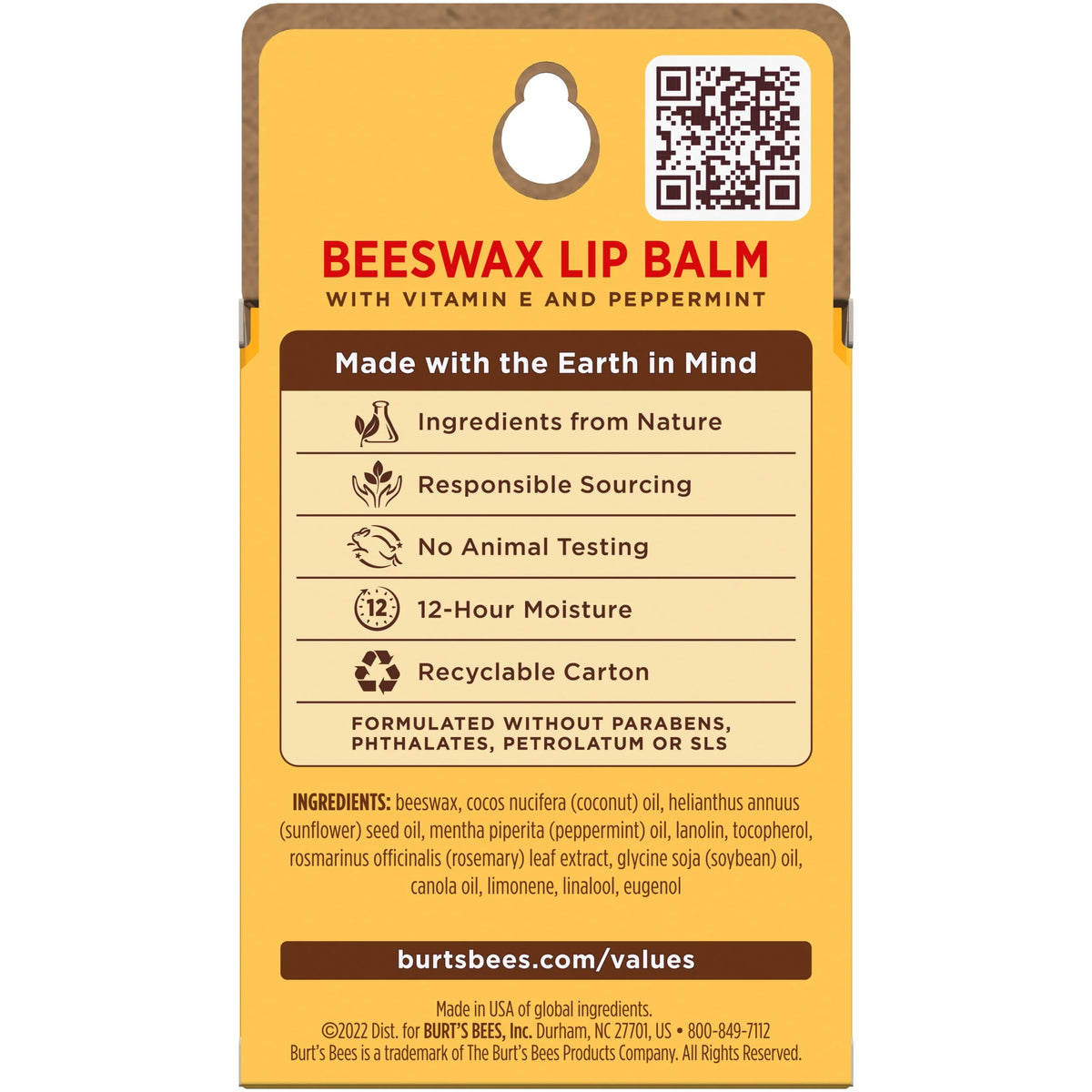 Moisturizing Lip Balm with Beeswax, Vitamin E & Peppermint Oil, 4 Count P714002