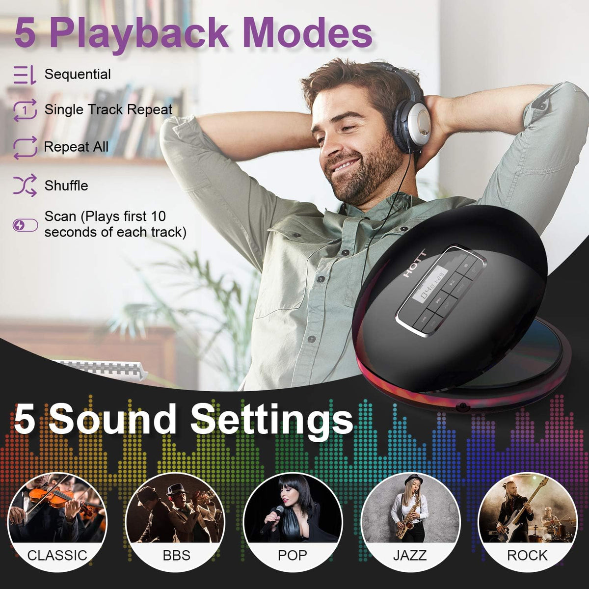 Portable CD Player with LCD Display Anti-Skip Black P75343