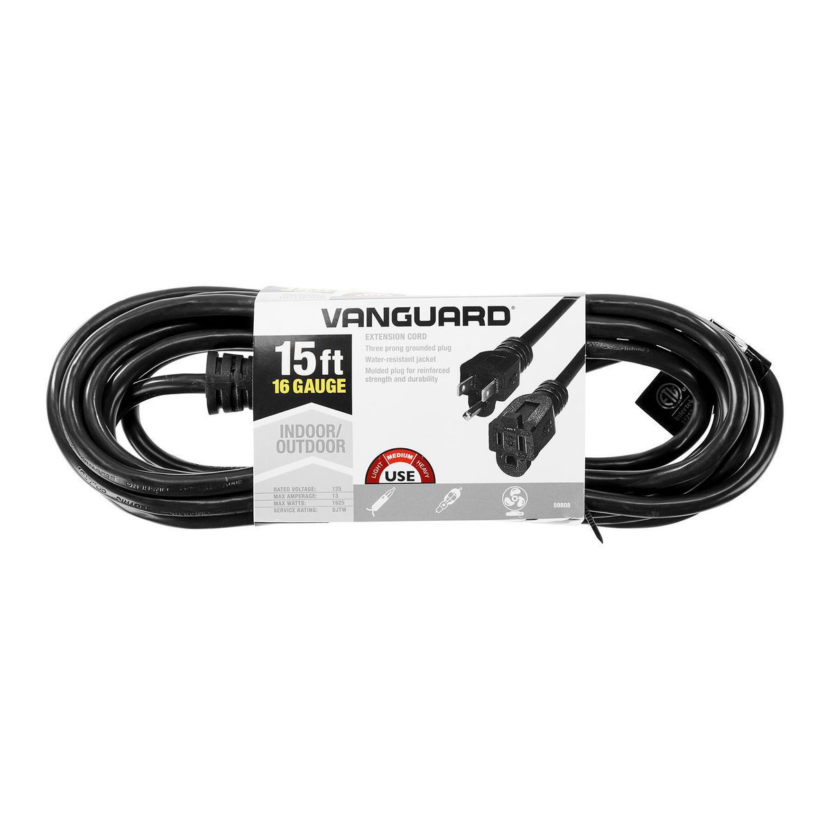 Black 15 ft. 16/3 Gauge Indoor/Outdoor Extension Cord P842