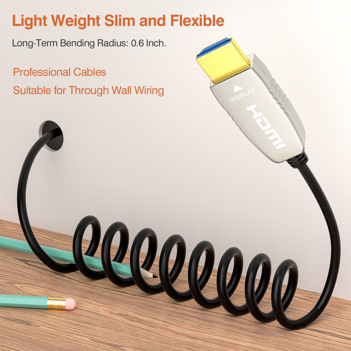 Fiber HDMI Cable 4K60HZ HDR 100 feet Ultra Slim and Flexible J491