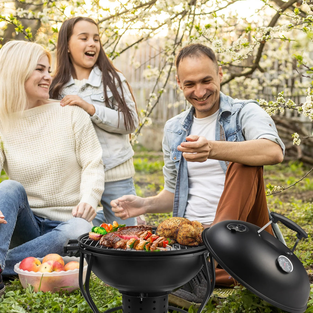 17 inches Portable Charcoal Grill with Adjustable Fan C7546