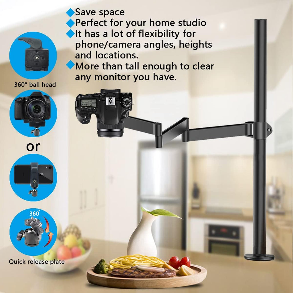 Overhead Camera Mount Rig Stand with Flexible Arm and 360° Ball Head J2972