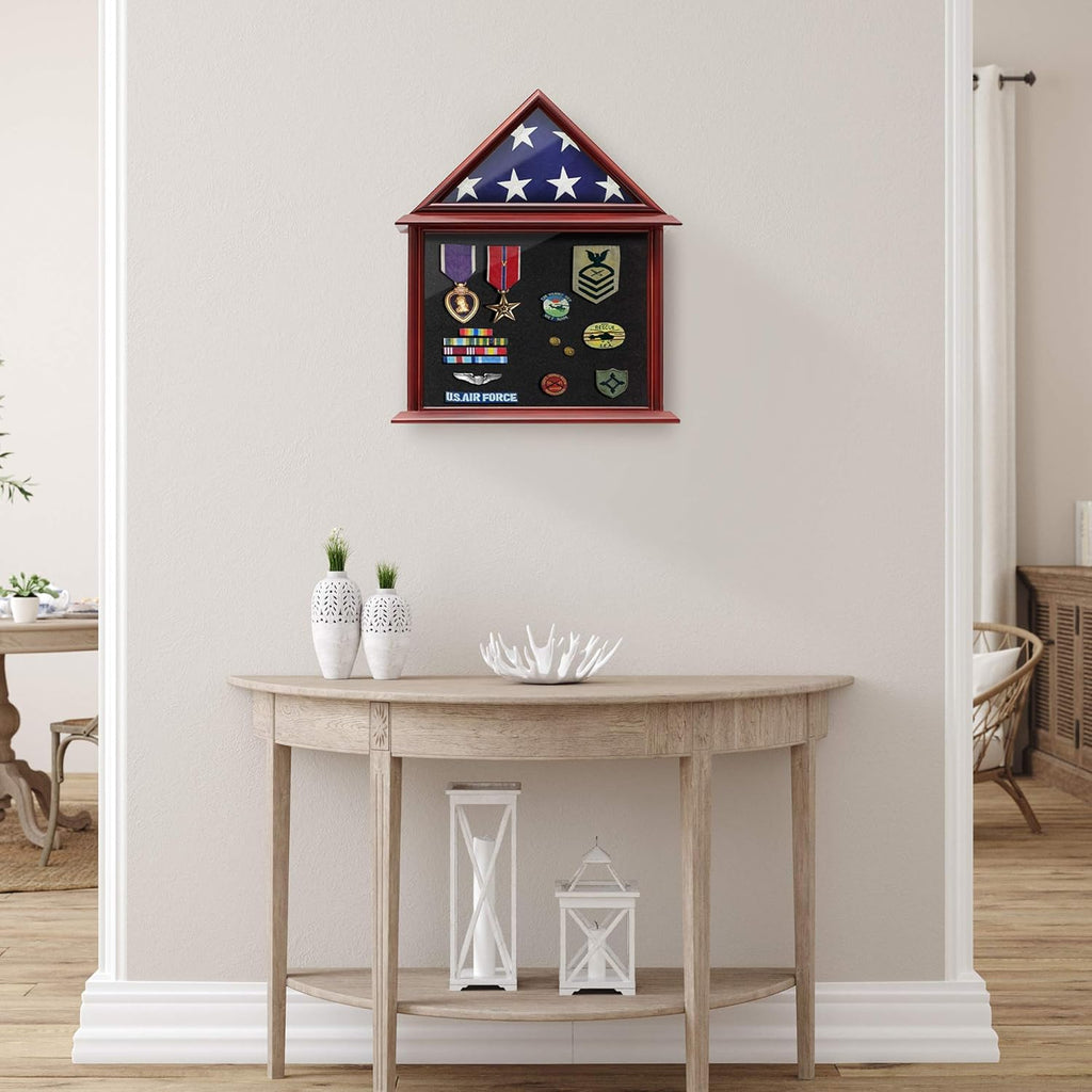 Flag and Certificate Shadow Box Display Case Solid Wood Mahogany Finish T2997