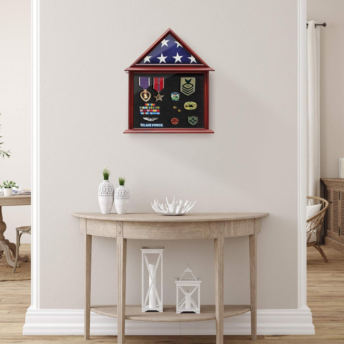 Flag and Certificate Shadow Box Display Case Solid Wood Mahogany Finish T2997