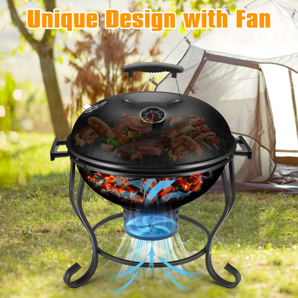 17 inches Portable Charcoal Grill with Adjustable Fan C7546