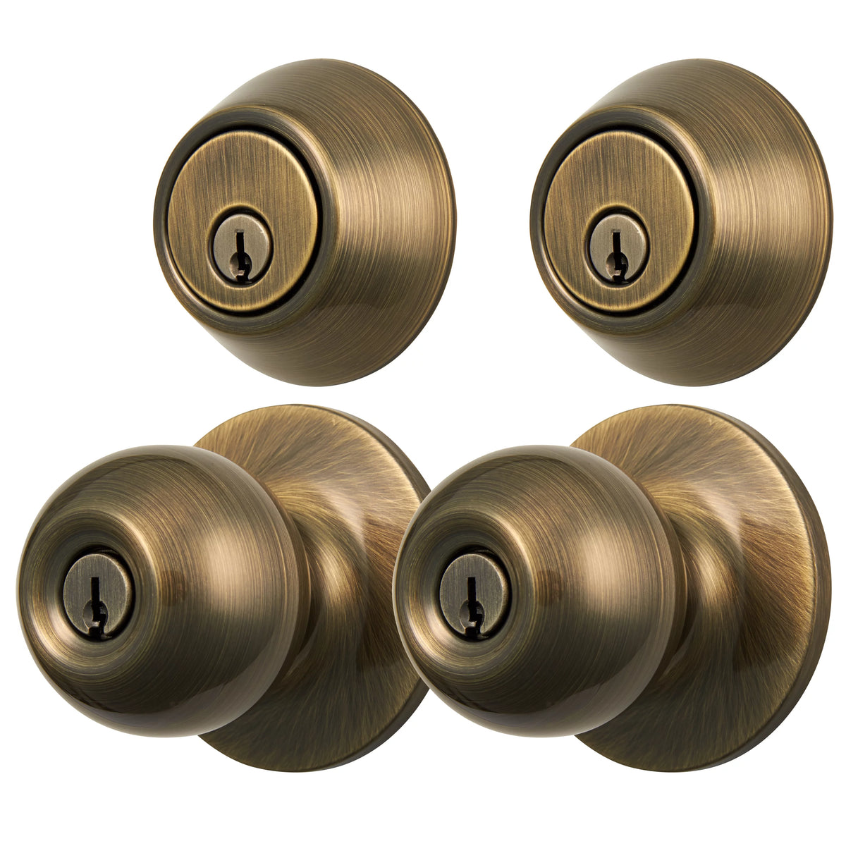 Keyed Entry Ball Doorknob and Deadbolt Combo in Oil-Rubbed Bronze, Twin Pack E9335
