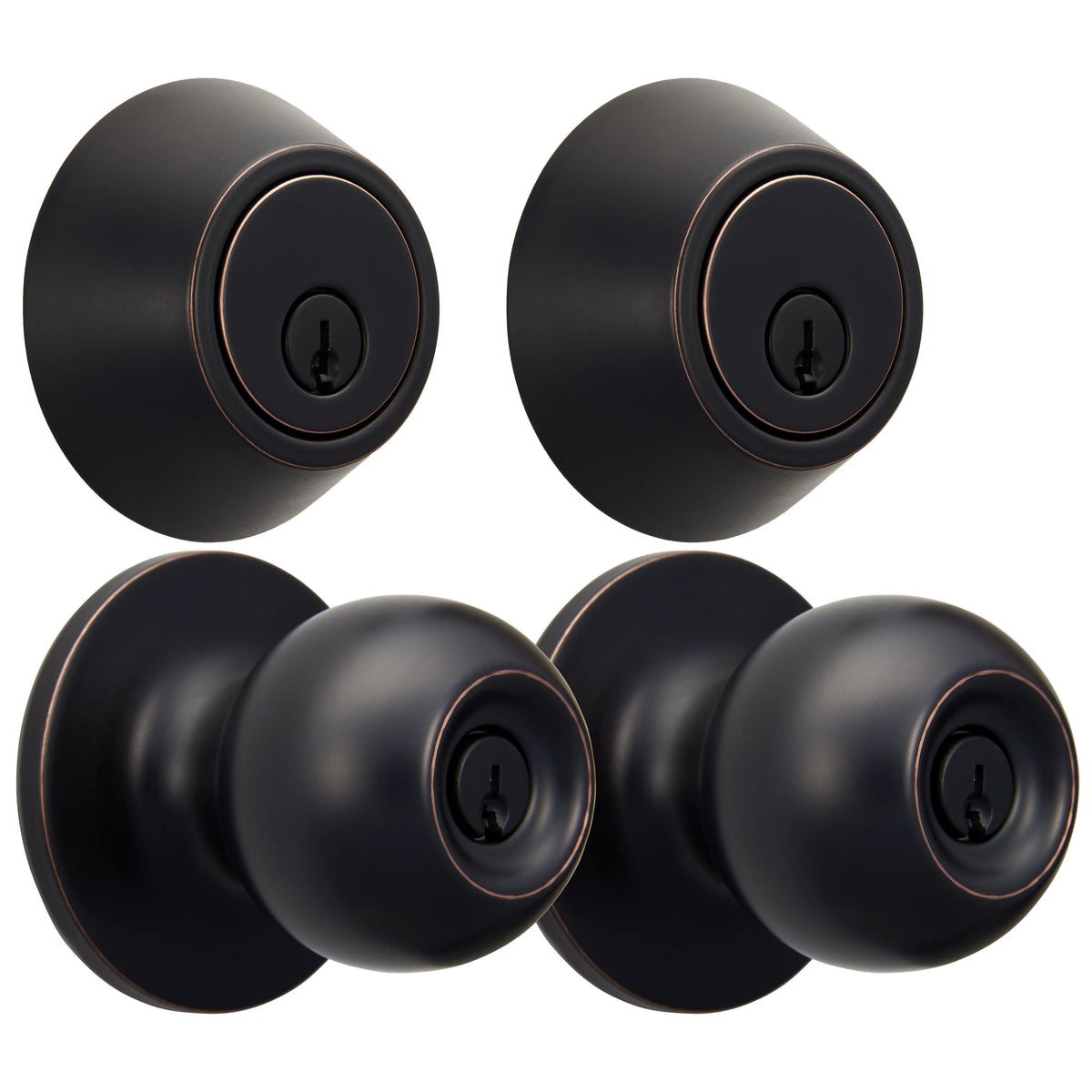 Keyed Entry Ball Doorknob and Deadbolt Combo in Oil-Rubbed Bronze, Twin Pack E9335