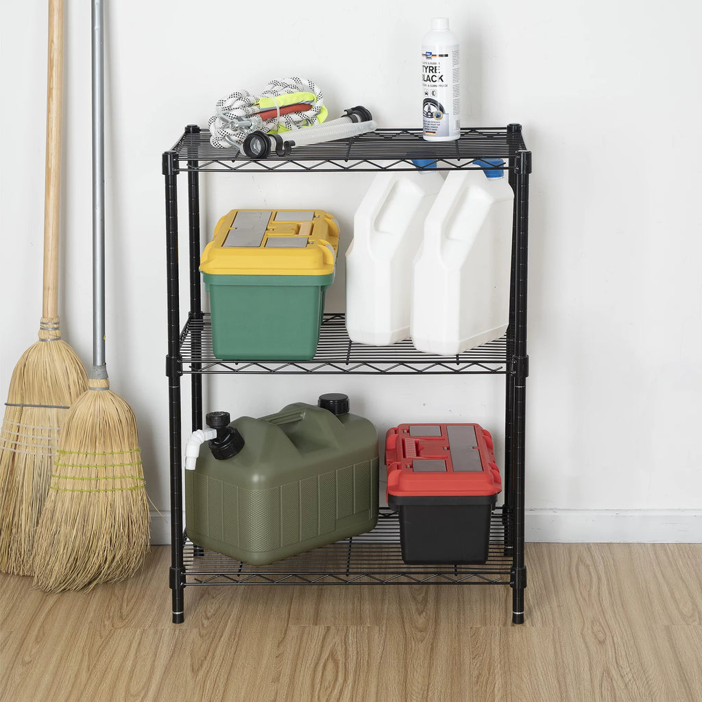 Steel 3-Tier Storage Shelf Unit Black D3083