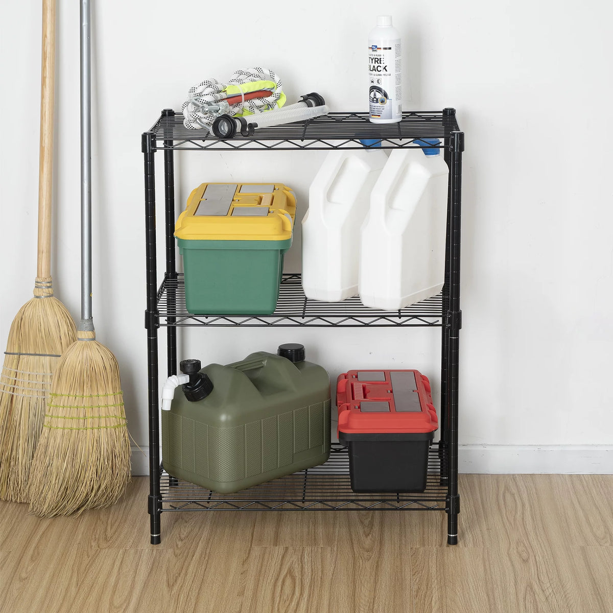 Steel 3-Tier Storage Shelf Unit Black D3083