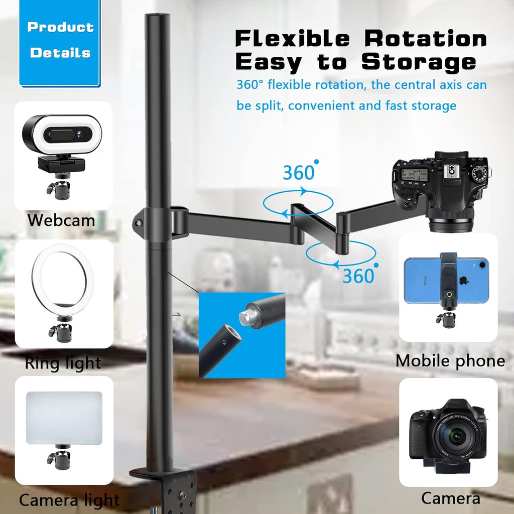 Overhead Camera Mount Rig Stand with Flexible Arm and 360° Ball Head J2972