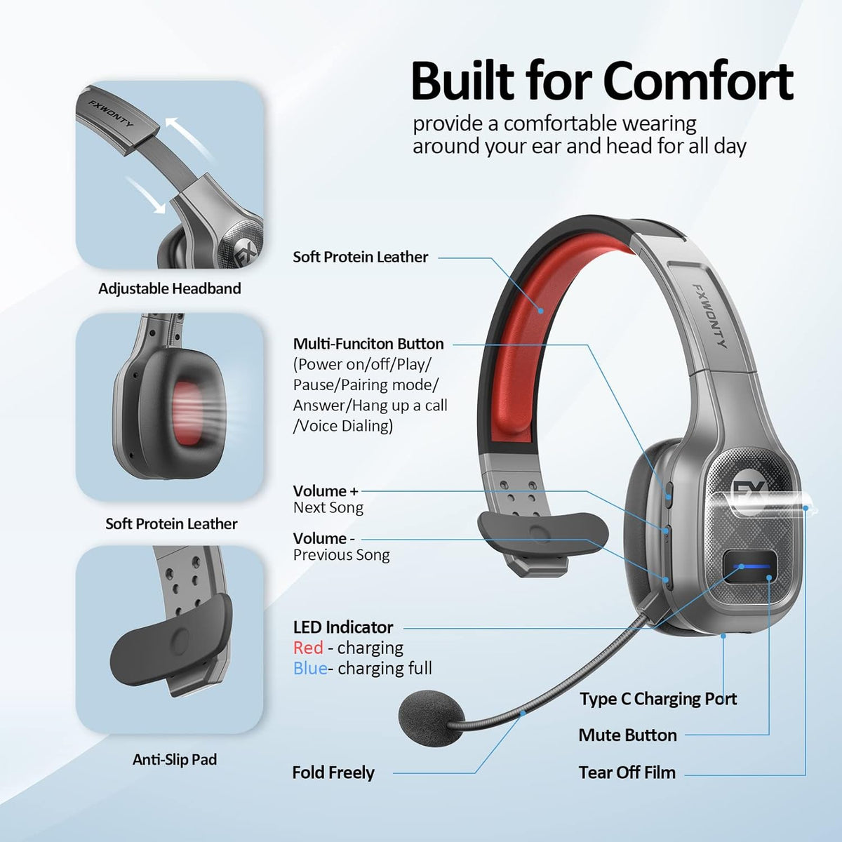 Bluetooth Headset with Microphone Noise Canceling E9136