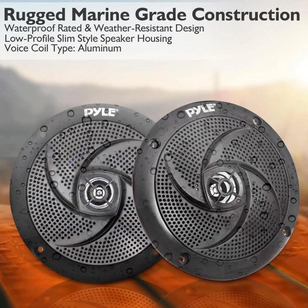5.25 Inch Waterproof Low Profile Marine Speakers, Black (2 Pack) D1106