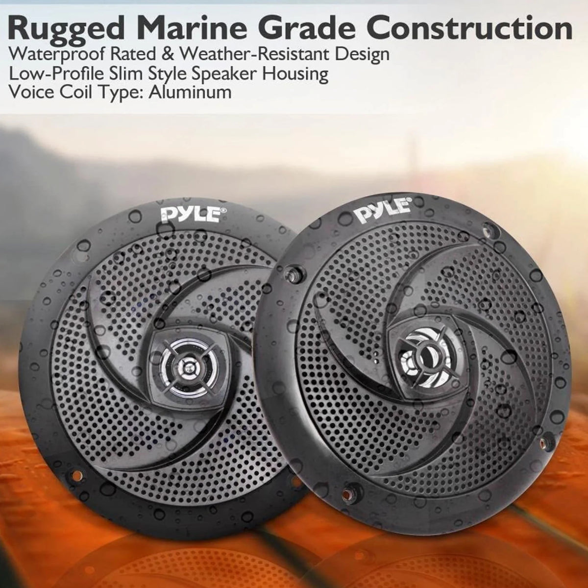 5.25 Inch Waterproof Low Profile Marine Speakers, Black (2 Pack) D1106