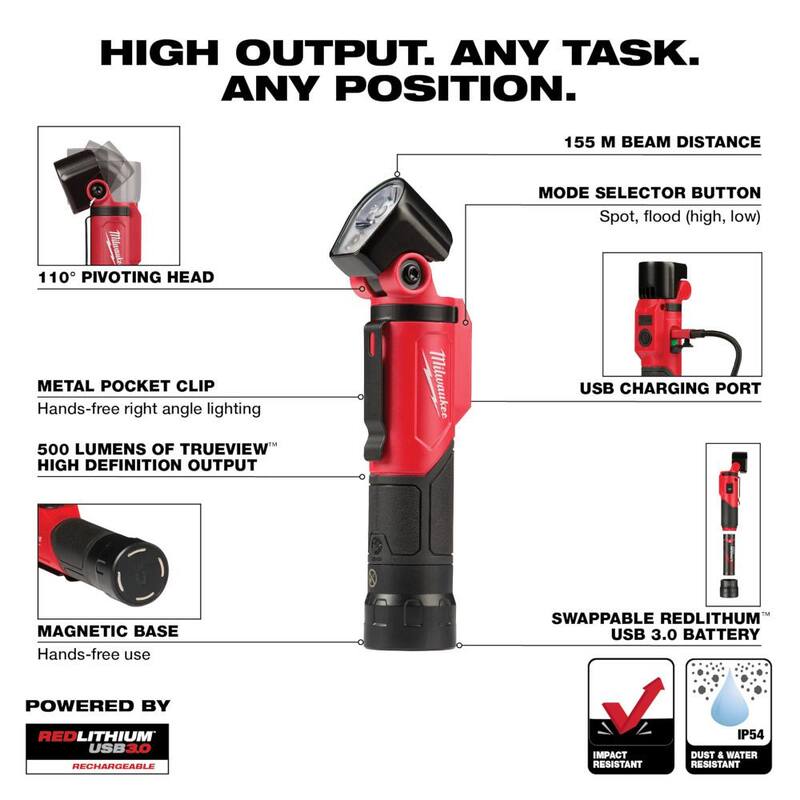 500 Lumens LED Pivoting USB Flashlight K358