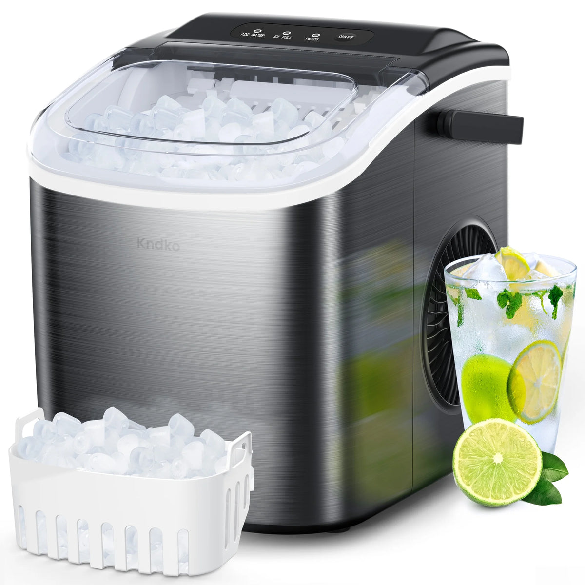 Black Stainless Steel Countertop Ice Maker with Scoop & Basket B526