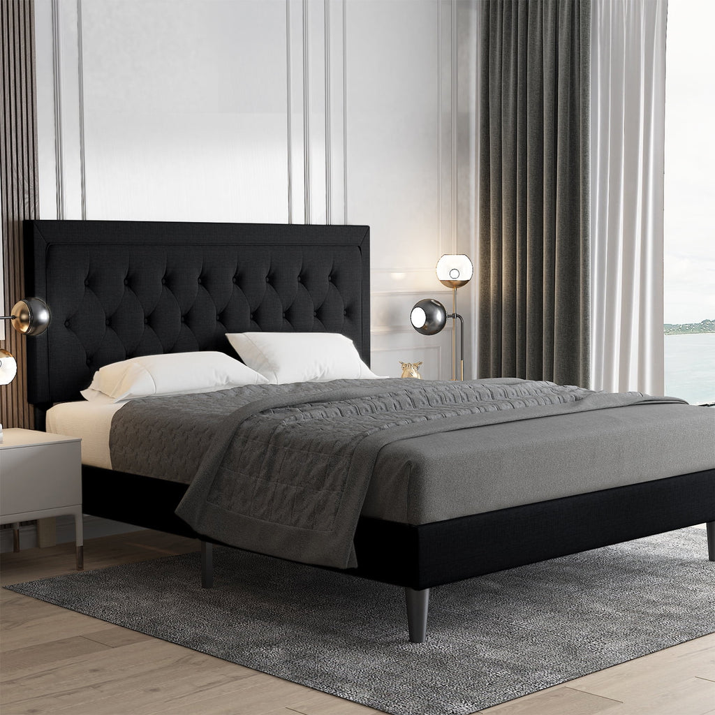 Queen Size Upholstered Platform Bed with Adjustable Headboard A51736