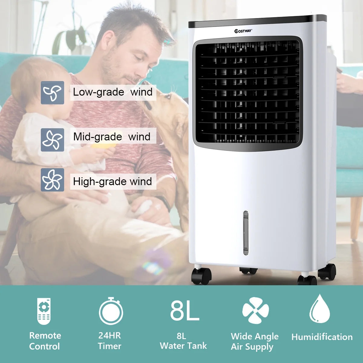 Portable Cooler Fan Humidify Anion Remote Control N1629