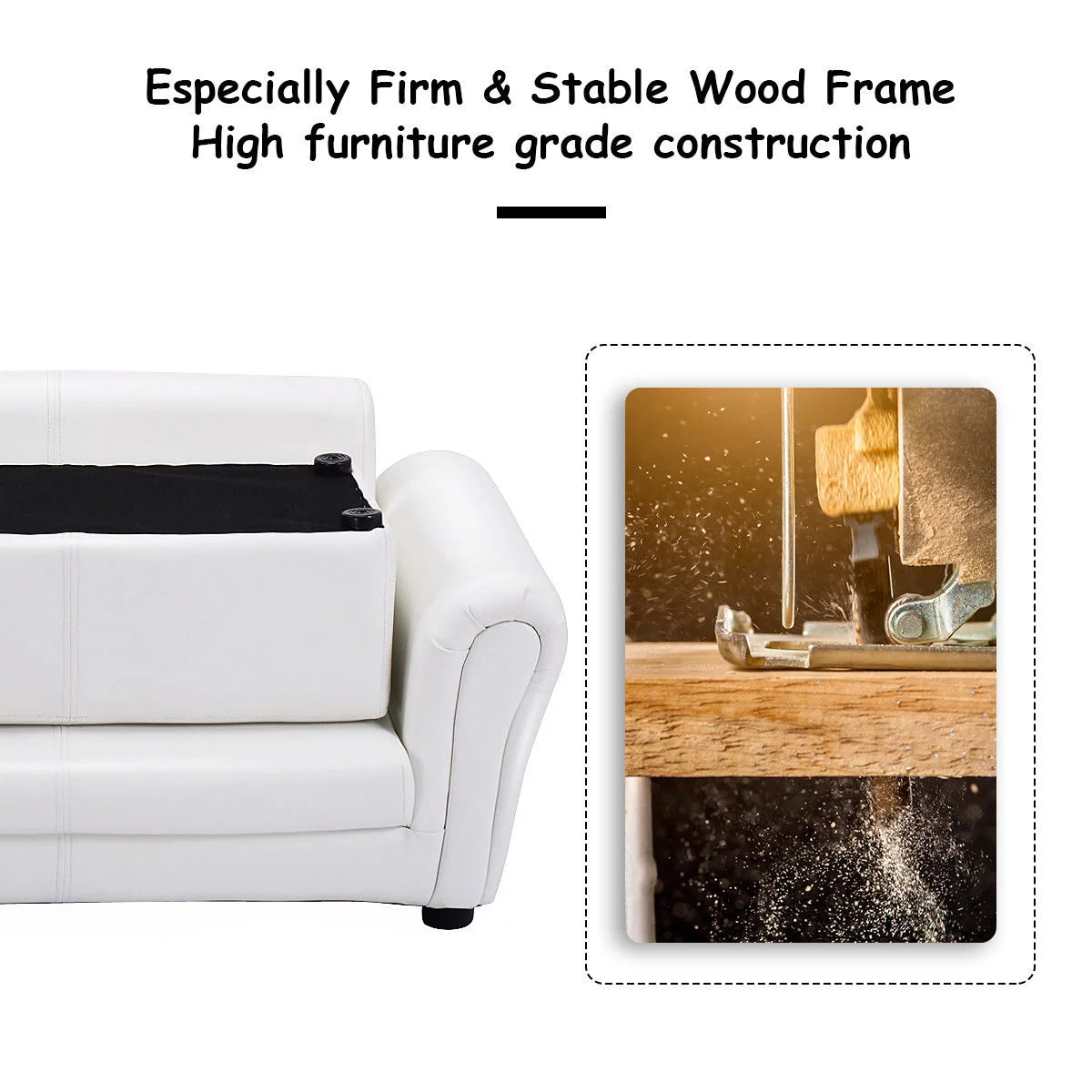 White Kids Sofa Armrest Chair with Ottoman Y381697