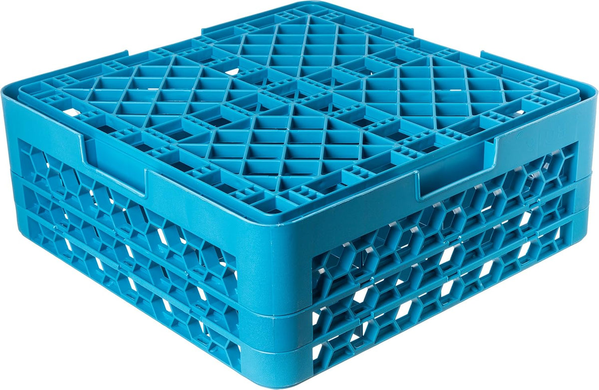 16 Compartment Glass Rack with 2 Extenders, Blue E838