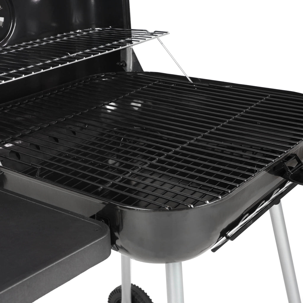 22 Square Steel Charcoal Grill with Foldable Side Shelf, Black K757414