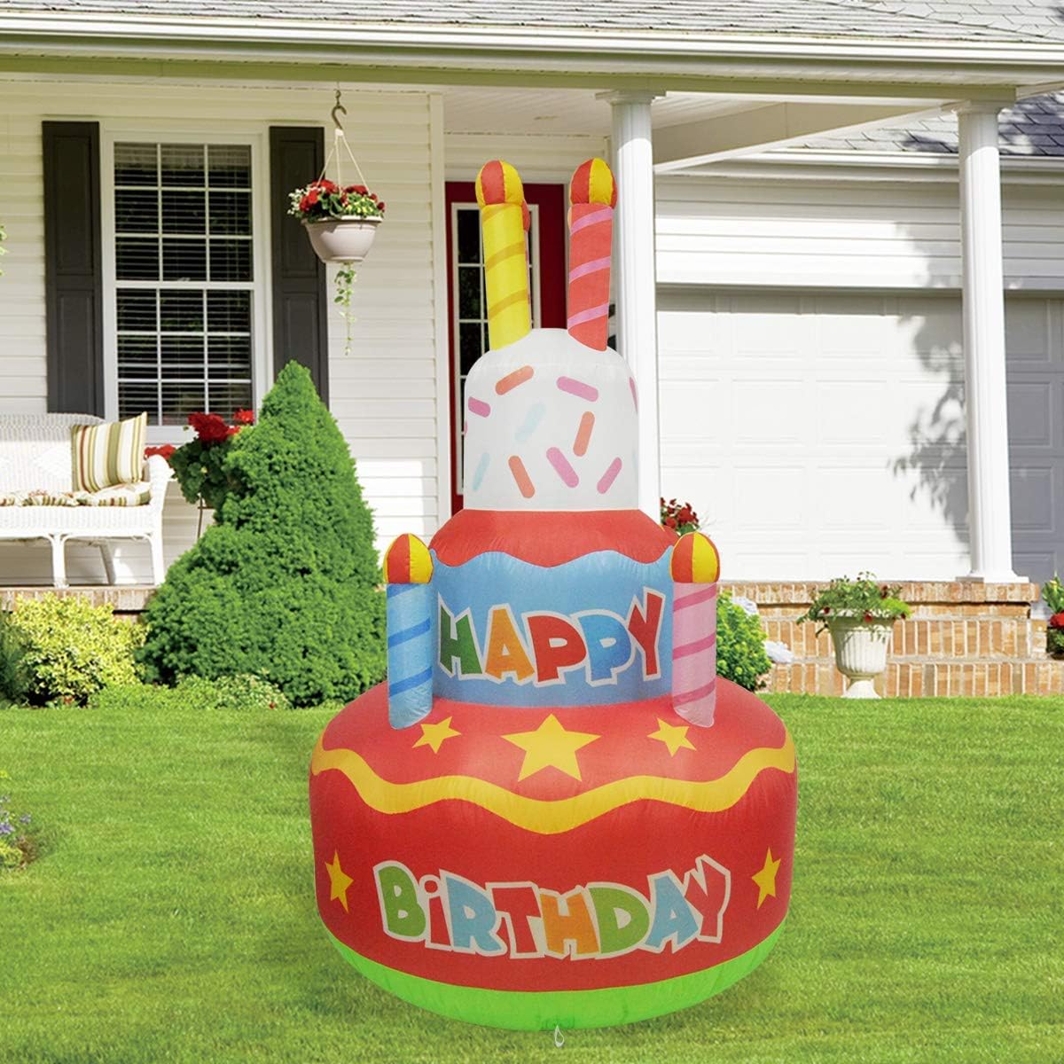 6.8 FT Height Birthday Inflatables Outdoor Happy Birthday Cake with Candles M438155