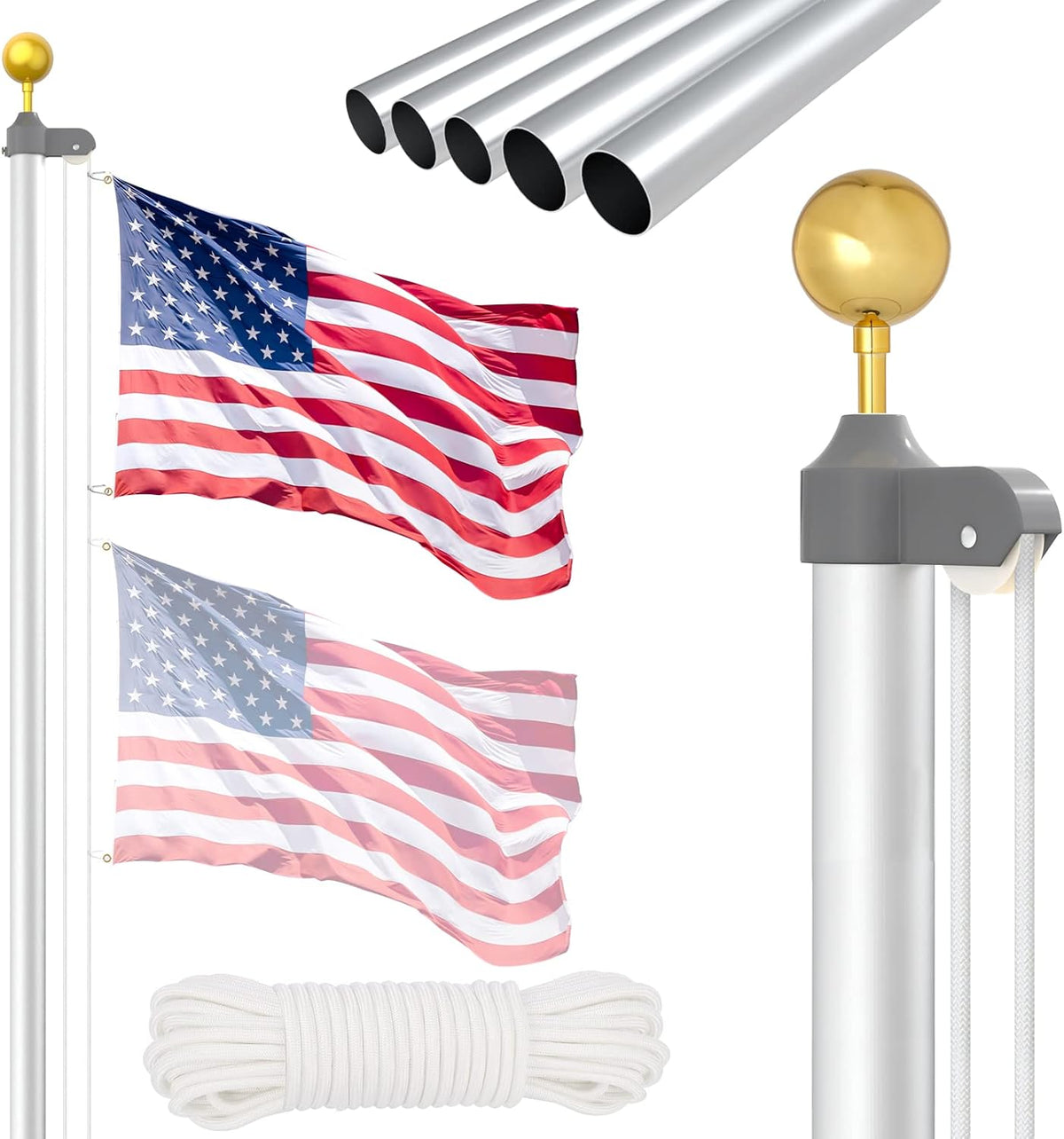 20 FT Heavy Duty In Ground Flag Pole Kit with 3x5 Flag E50581