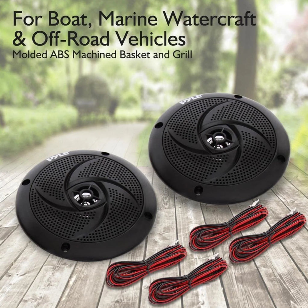 5.25 Inch Waterproof Low Profile Marine Speakers, Black (2 Pack) D1106