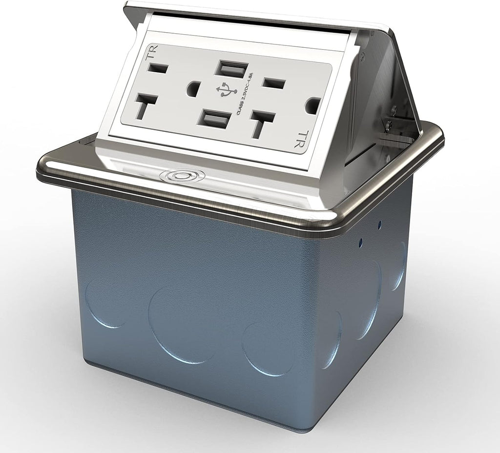 Pop Up Floor Outlet Box with 4.8A USB Chargers and 2 Receptacle K117