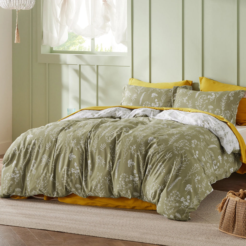 Sage Green Floral Queen Size Comforter Set Q732