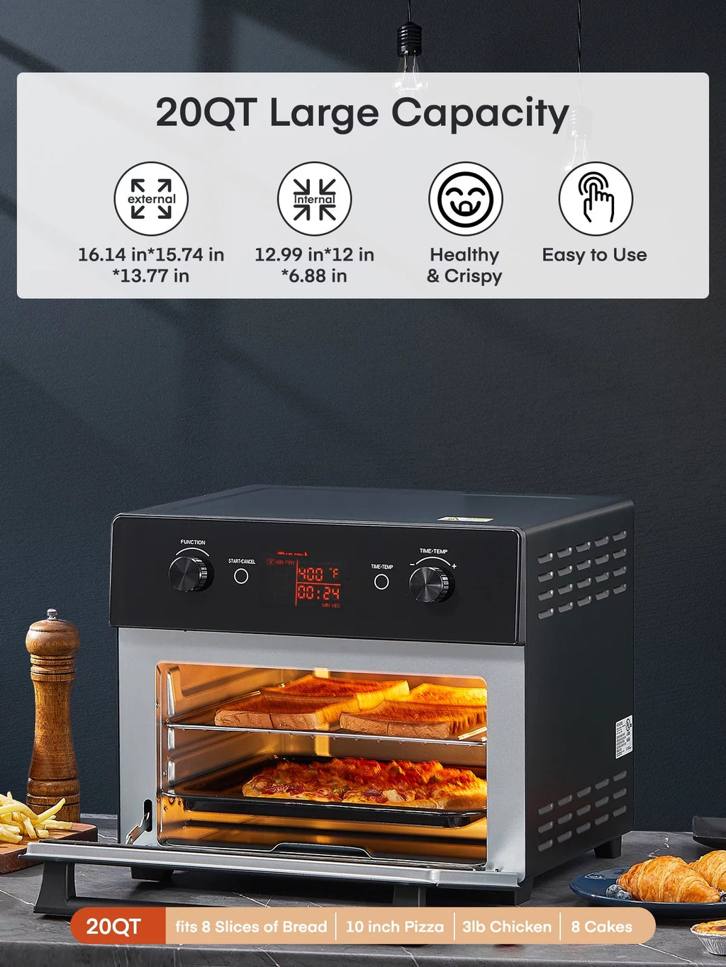 20QT Convection Air Fryer Toaster Oven Combo W3641