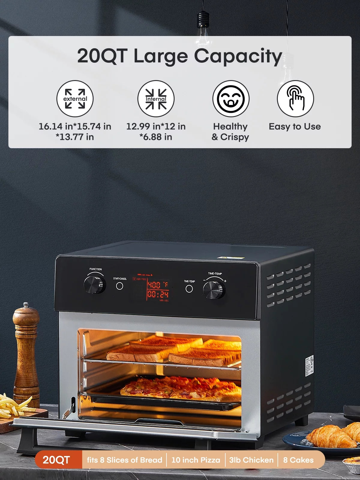 20QT Convection Air Fryer Toaster Oven Combo W3641