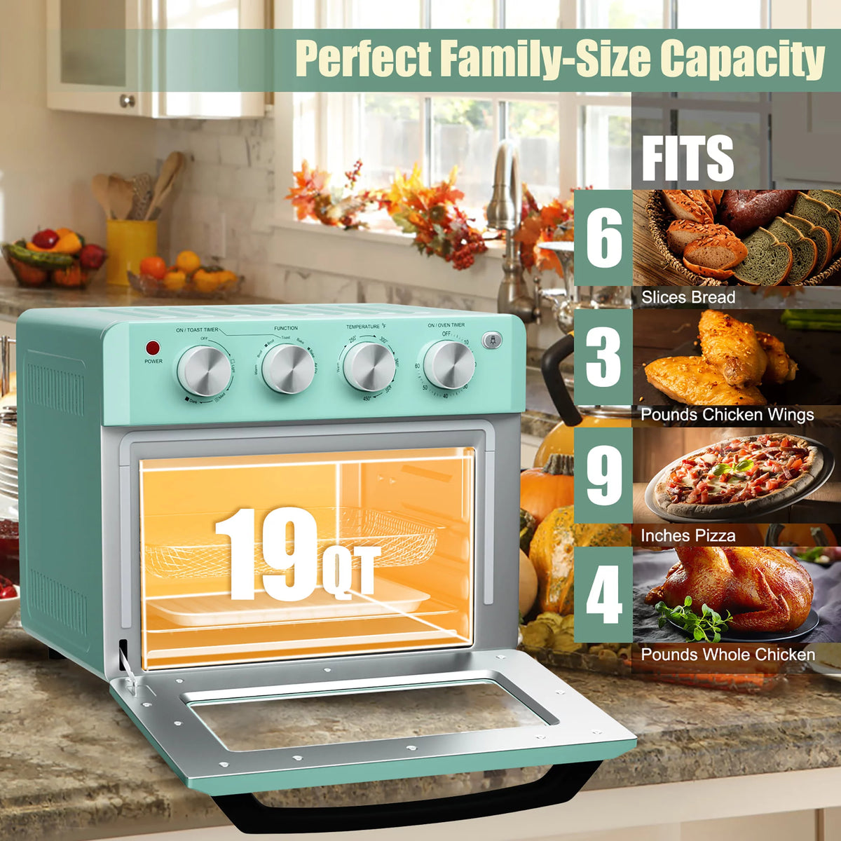 19 QT Air Fryer Toaster Oven with 5 Accessories E7074