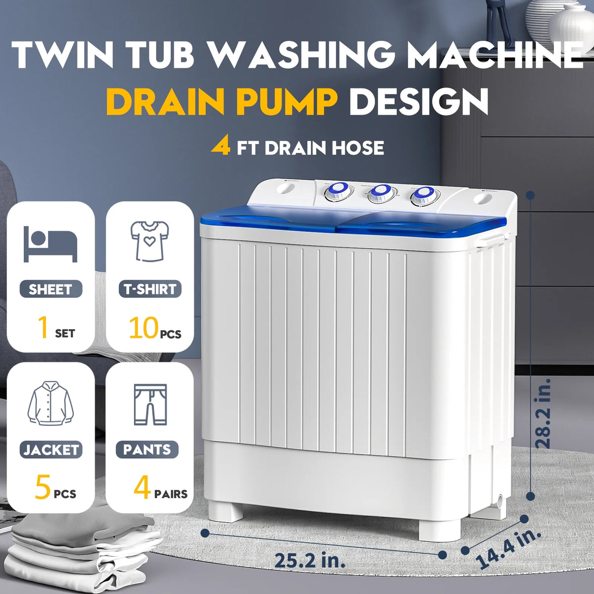 Portable 20lbs Twin Tub Semi-Automatic Washing Machine A557222