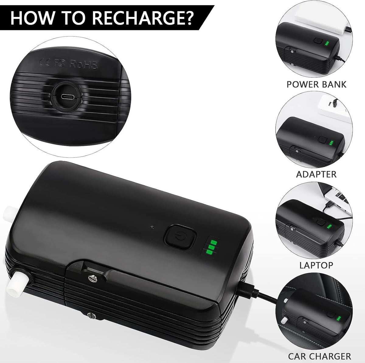 Portable Shower Pump 2 Flow Mode USB Rechargeable U497388