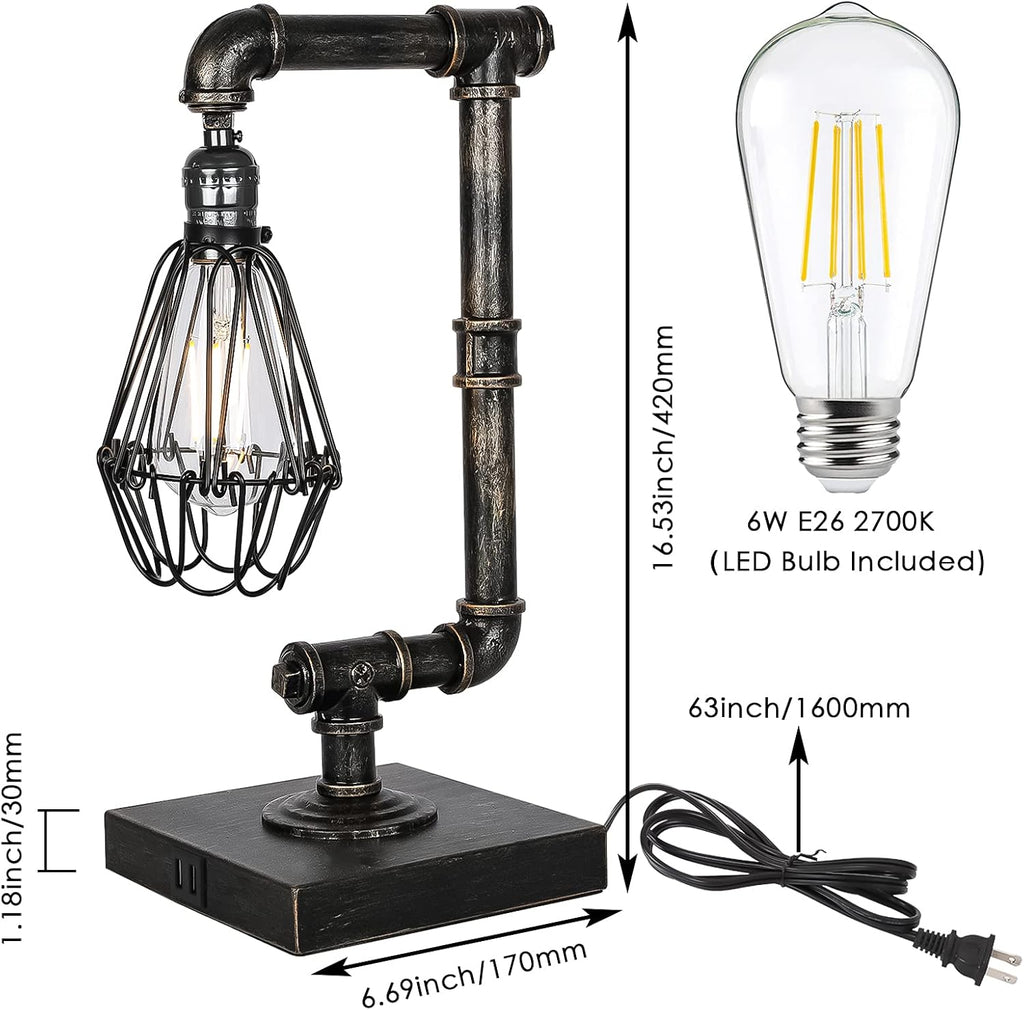Industrial Touch Control Dimmable Table Lamp with USB Ports G198