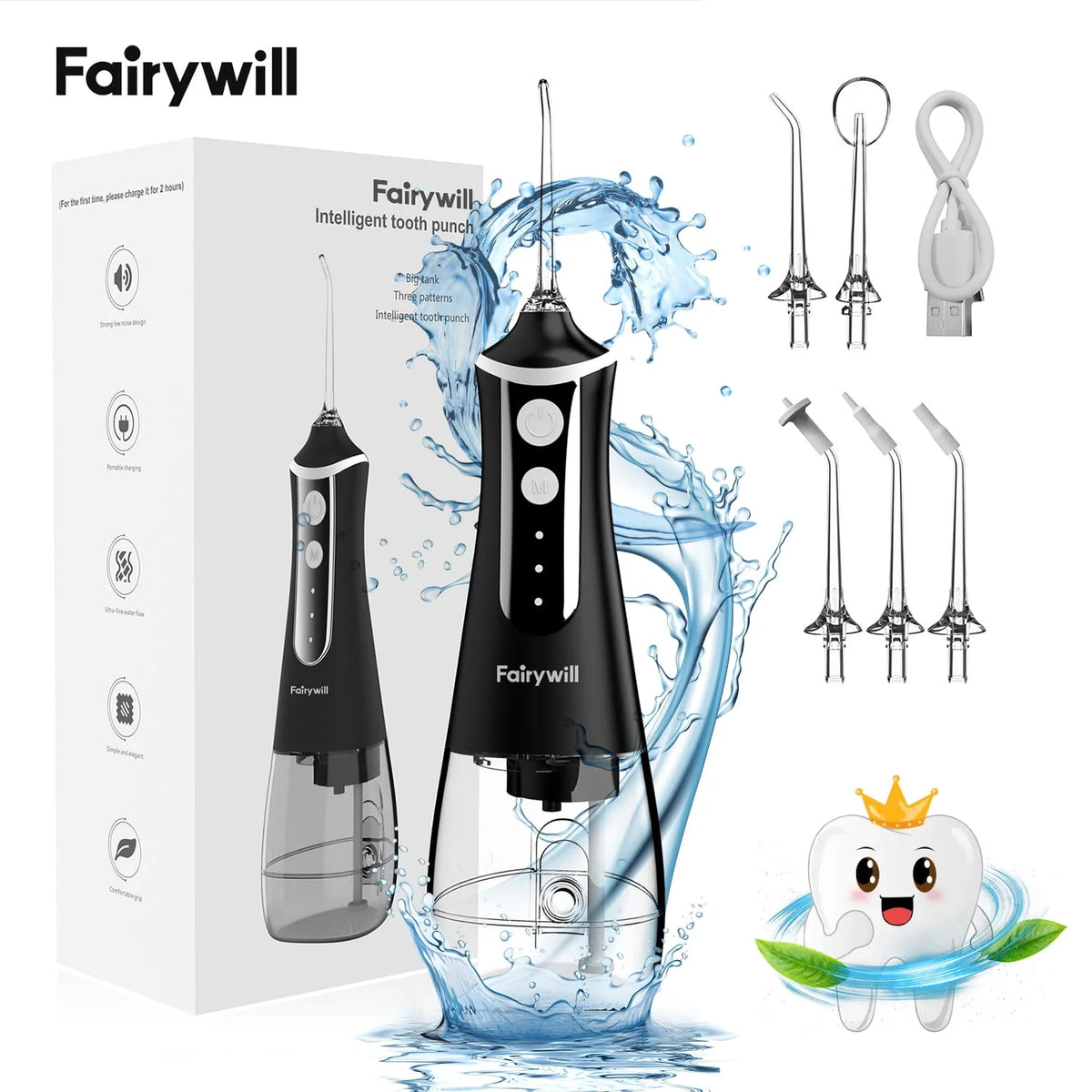 Cordless Water Flosser with 5 Modes 300ML Black O764580
