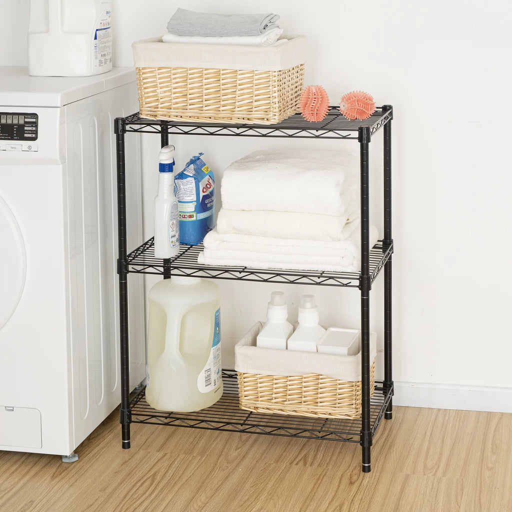 Steel 3-Tier Storage Shelf Unit Black D3083