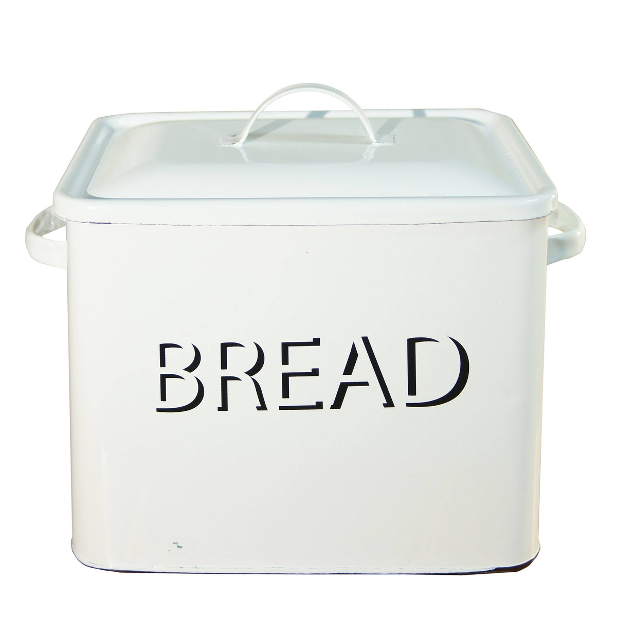 Metal Enamelware Bread Box White & Black F37863