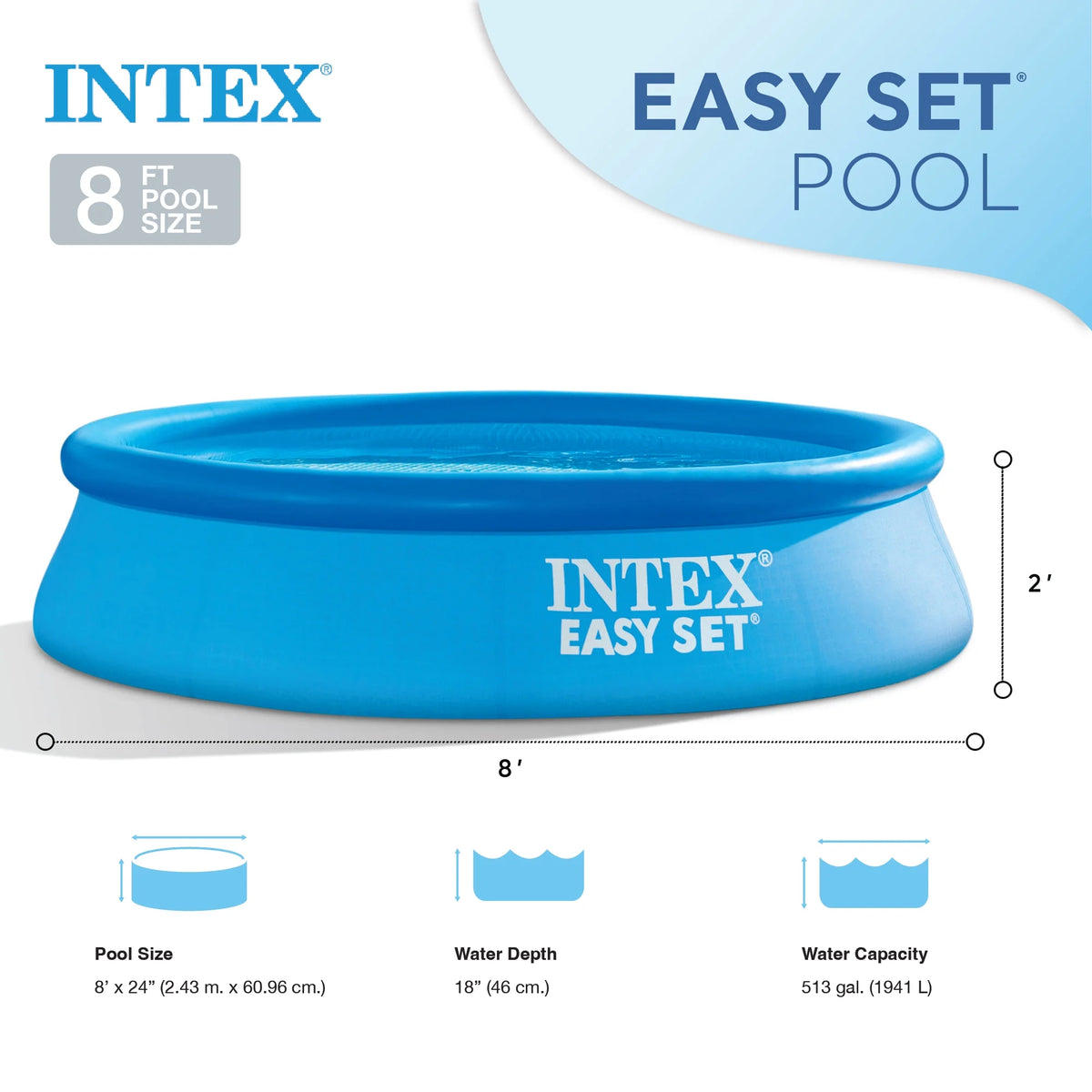 Blue 24 in. x 8 ft. Inflatable Swimming Pool U18816