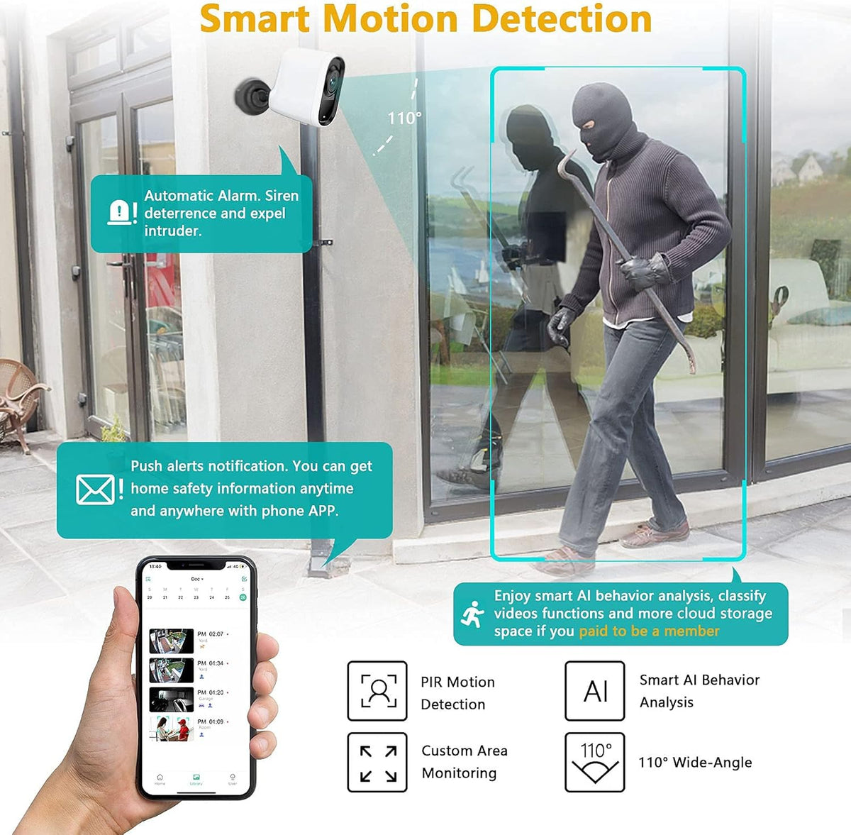 Wireless Outdoor Security Camera 1080P HD Night Vision Waterproof V4851