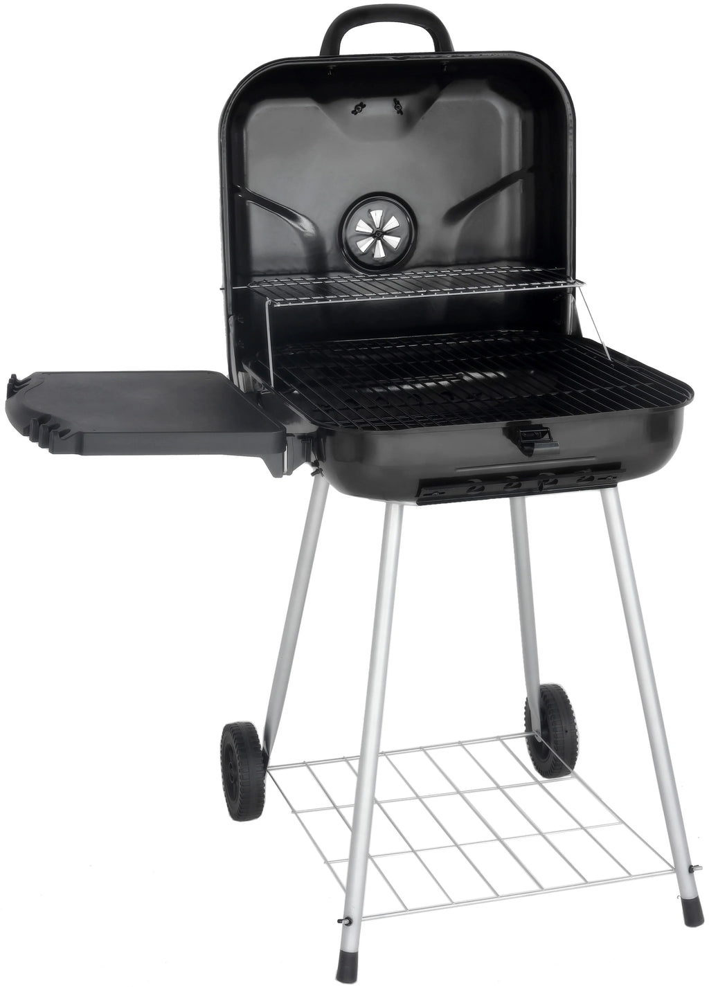 22 Square Steel Charcoal Grill with Foldable Side Shelf, Black K757414
