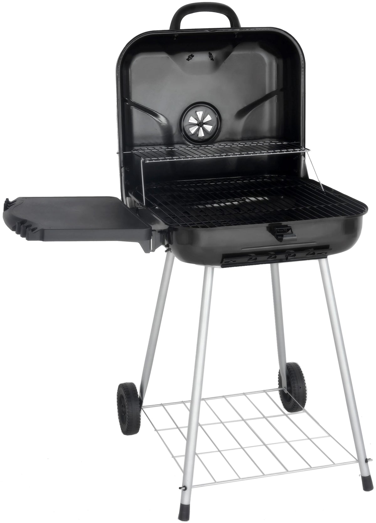 22 Square Steel Charcoal Grill with Foldable Side Shelf, Black K757414