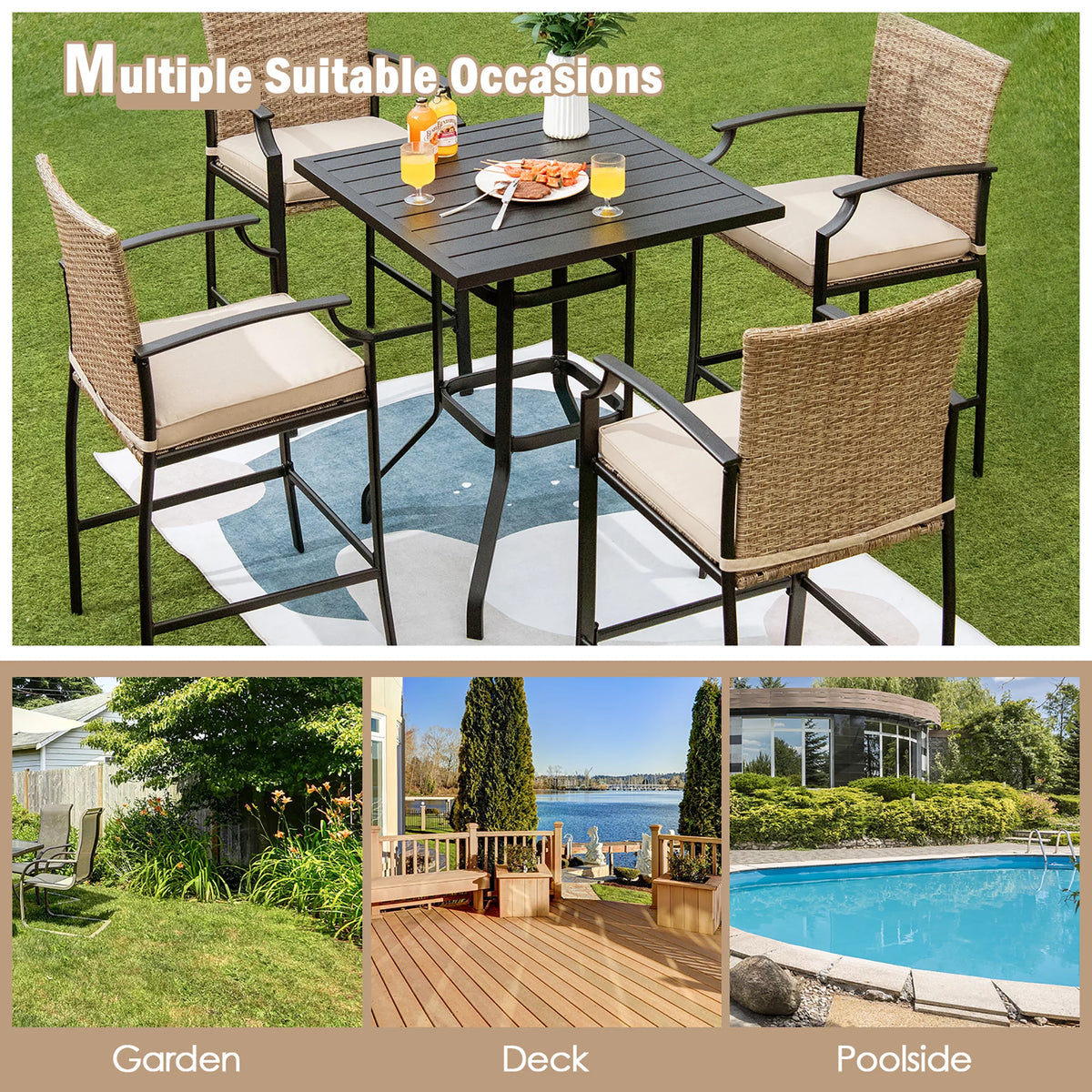 32'' Black Metal Patio Bar Table W9759